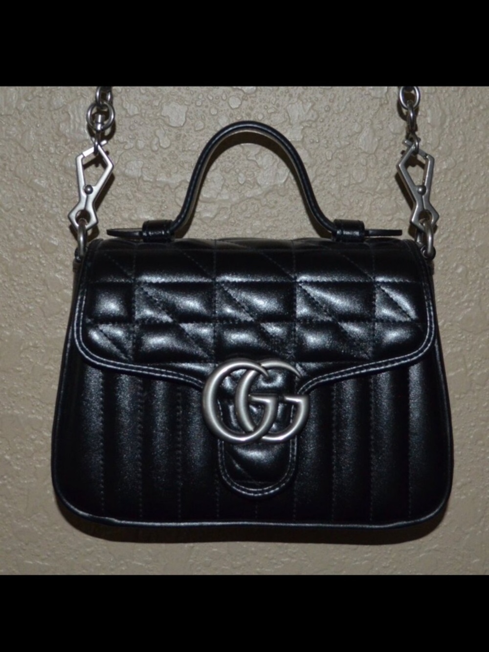 New Gucci GG Black Quilted Marmont Top Handle Shoulder Handbag